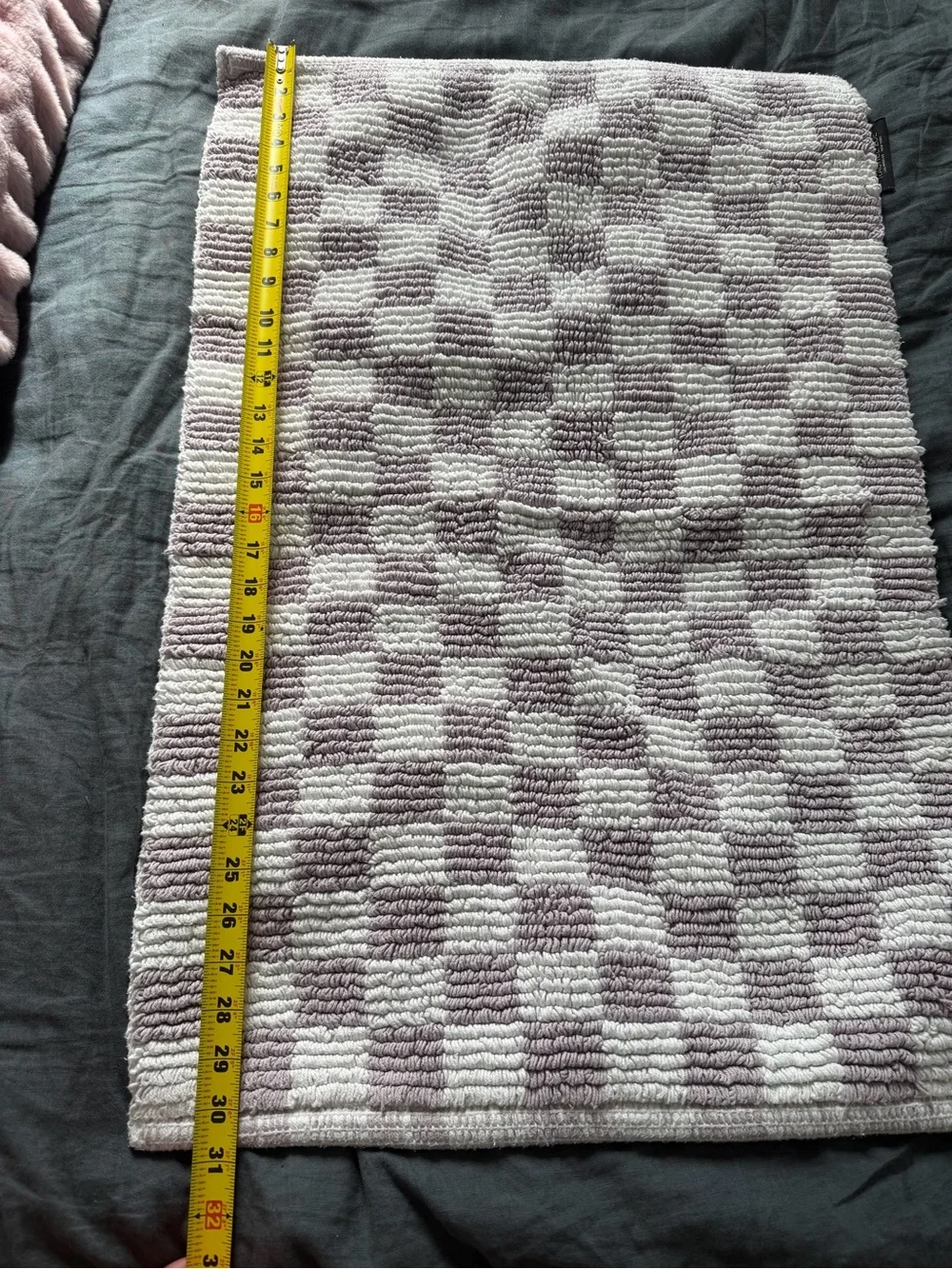 White and Lavender Checkerboard Bath Mat